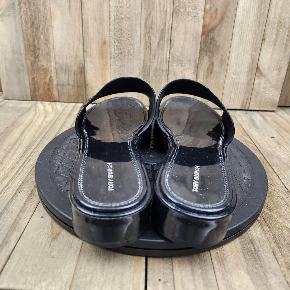 Tory Burch Eleanor Jelly Slide Sandals Womens size 8 Black Logo Platform